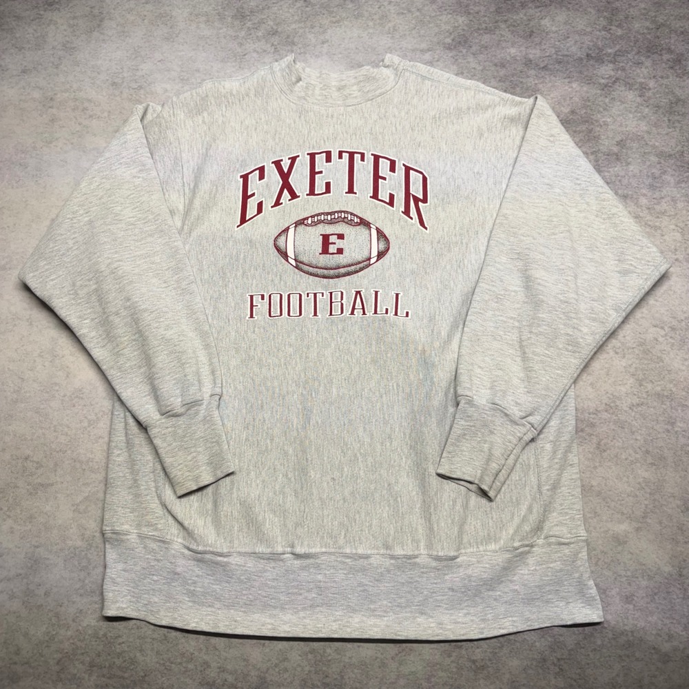 VTG Medallion Exeter Football Men XL Gray Reverse Weave Graphic Sweatshirt USA